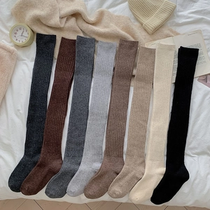 Over The Knee Socks Women Wool Blend Ribbed Knit Thickened Warm Long Thigh High Stockings Japanese JK Style Solid Color