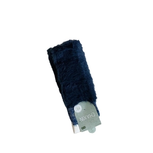 Deep blue plush fuzzy thermal socks with warm faux fur texture and white patterned soles