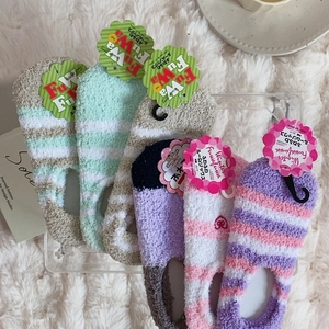 Set of five thick coral fleece low-cut socks in sweet colorful striped patterns