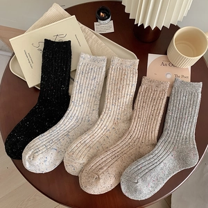 Women Slouch Socks Speckled Wool Blend Ribbed Knit Thick Warm Mid Tube Fashion Crew Socks For Autumn Winter