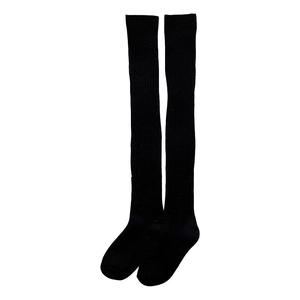 Classic black over-knee wool socks with slimming vertical knit texture for winter