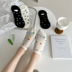 Women Invisible No Show Socks Breathable Cotton Mesh Polka Dot Pattern Silicone Non Slip Thin Summer Boat Socks