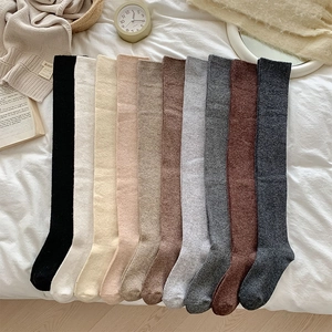 Women Over-The-Knee Socks Warm Thick Wool Blend Knitted Ribbed Thigh High Long Winter Solid Color JK Style Accessory
