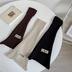 Women Knit Leg Warmers Cotton Ribbed Flare Leg Sleeves Winter Warm Patch Label Y2K Japanese Style