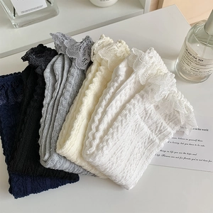 Detailed knit texture and delicate lace trim on five colors of Japanese Lolita socks