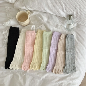 Women Japanese Sweet Five-Toe Socks Summer Thin Hollow Mesh Mid-Calf Split Toe Breathable Cotton Blend Multi Color Socks