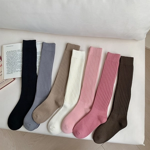 Calcetines de Pantorrilla de Punto Acanalado para Mujer Mezcla de Algodón Color Sólido Calcetines Slouch Estilo Academia Japonesa para Primavera Otoño Invierno