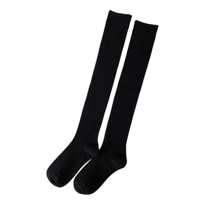 Thick ribbed knit over-the-knee socks in solid black for women autumn and winter wear