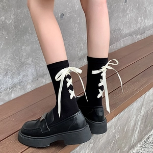 Chaussettes Mi-Mollet Coton Ruban Croisé Nœud Lolita JK Uniforme Style Accessoire De Mode Pour Femmes