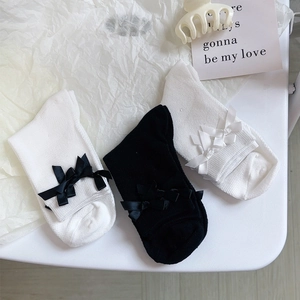 Calze giapponesi in cotone bianco e nero con fiocchi di raso per donne e ragazze