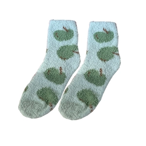 Chaussettes douces en polaire corail bleu clair à motif pomme pour l'hiver au chaud