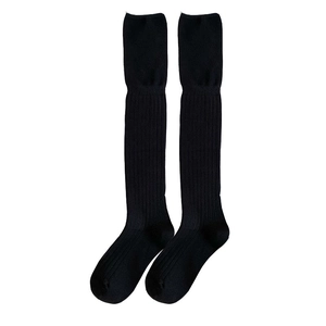 Classic black over-knee high socks with vertical ribbed texture and elastic cuffs
