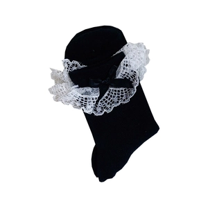 Chaussettes noires style Lolita avec dentelle blanche élégante et nœud en satin noir