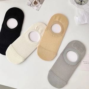 Detailed set of four invisible cotton boat socks with vertical ribs and silicone grip