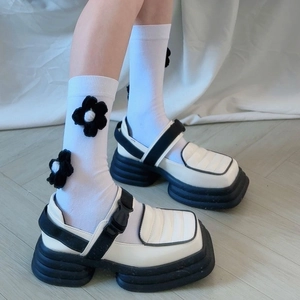 Chaussettes Mi-Mollet Femmes Mélange De Coton Fleurs Au Crochet Faites À Main En Trois Dimensions Style Lolita Jk