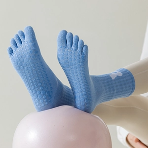 Damen Fünf Finger Yoga Socken Rutschfest Silikon Griffe Baumwolle Atmungsaktiv Zehensocken Crew Fitness Pilates Sport