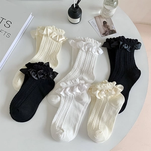 Chaussettes Lolita Avec Bordure En Dentelle À Volants Et Nœud En Ruban De Satin Style Japonais Pour Femmes
