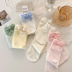 Chaussettes Mi-Mollet En Coton Pour Femmes Style Japonais Avec Grand Nœud En Organza Bordure À Volants JK Mode