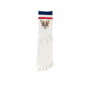 Five-toe non-slip yoga socks with cute Corgi embroidery and silicone grip dots