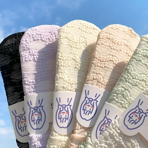 Lace mid-calf socks set with floral hollow patterns in various pastel colors