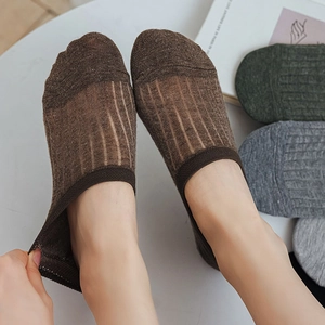 Detail of breathable mesh low-cut socks with elastic heel and non-slip silicone grip