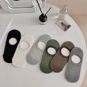 Set of 6 breathable mesh invisible boat socks in assorted colors with ribbed texture