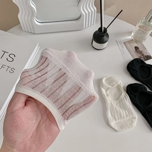 Detail of ultra-thin breathable invisible socks showing high elasticity and mesh texture