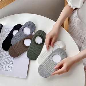 Detailed view of six-color invisible boat socks with breathable vertical ribbed texture