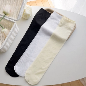 Lot de trois paires de chaussettes hautes transparentes à motif jacquard cœur tricolore