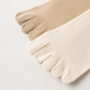 Detail von Fünf-Zehen-Yogasocken mit feiner Stricktextur und rutschfester Zehentrennung