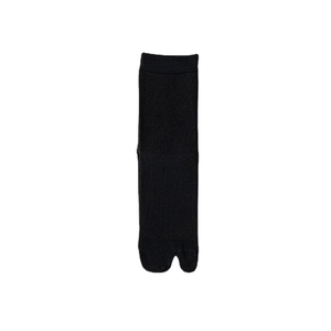 Minimalist black two-toe Tabi socks in a breathable mid-calf knit for women