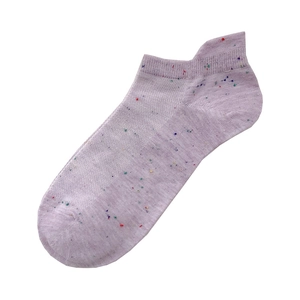 Breathable purple confetti cotton no-show socks with colorful dots for women