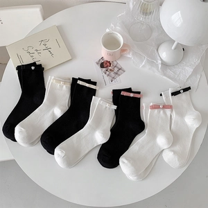Women Crew Socks Cotton Mesh Breathable Bowknot Heart Artificial Pearl Sweet Lolita JK Style High Elasticity Soft Stockings