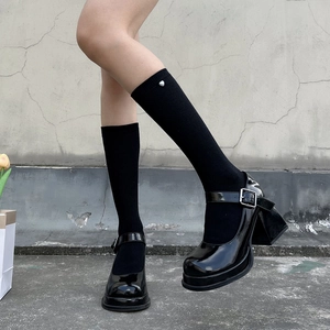 Cotton Lolita Calf Socks Heart Charm Knee High Japanese Style Sweet Hosiery For Women Girls Breathable Solid Color