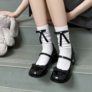 Chaussettes Mi-Mollet Lolita Mélange Coton Nœud Papillon Doux Charme Coeur Künstliche Perle Style JK Japonais Pour Femmes Filles