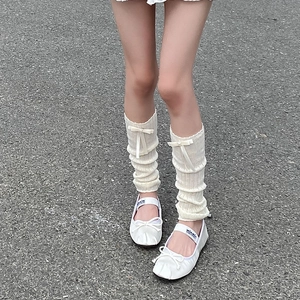 White Japanese ballet style leg warmers with bow accents and Mary Jane shoes set