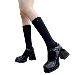 Japanese style black calf socks with silver heart detail and Mary Jane platform shoes