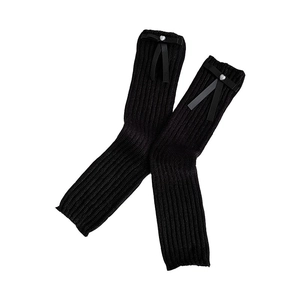 Japanese style black ribbed leg warmers with ribbon bows and heart metal charms