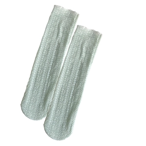 Elegant white floral lace crew socks for women in breathable lightweight mesh style
