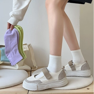 Pastel cotton ribbed mid-calf socks for women in multiple candy colors for daily wear
