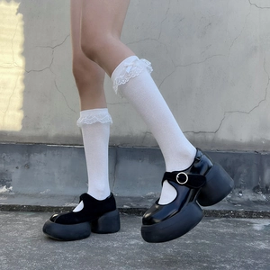 Femmes Lolita Dentelle Chaussettes Mi-mollet Coton Filet Respirant Style Japonais JK Noeud Douce Bonneterie