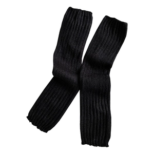 Japanese style Lolita leg warmers in black chunky knit with vertical ribbed texture
