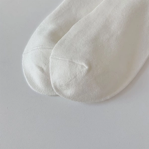 Gros plan de chaussettes blanches à volants montrant la texture du coton et la couture plate