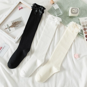 Chaussettes Hautes Lolita Coton Dentelle Noeud Doux Style Uniforme JK Longueur Mollet Pour Femmes