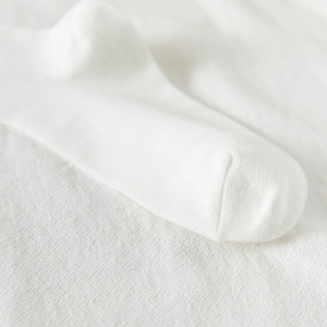 Gros plan de chaussettes Lolita blanches montrant la texture fine et les détails