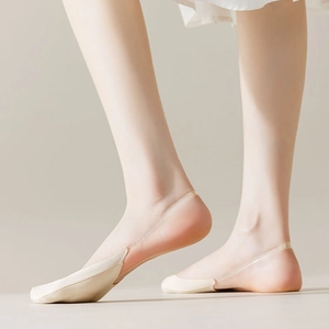 Detail of nude invisible half socks with silicone anti-slip strap and toe-cover design