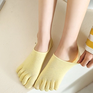 Women's yellow five-finger invisible socks with anti-slip silicone low-cut design