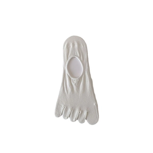 White five-finger invisible boat socks with non-slip silicone and knit fabric