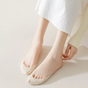 Detail of ultra-thin skin-tone invisible liner socks with seamless edge for flat shoes