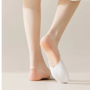 Close-up of white invisible half-socks with clear silicone anti-slip back straps